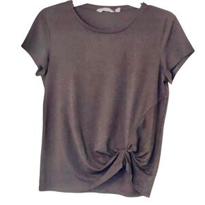 Athleta Crew Neck Short Sleeve Ruched Gathered Front  Shirt XS Black